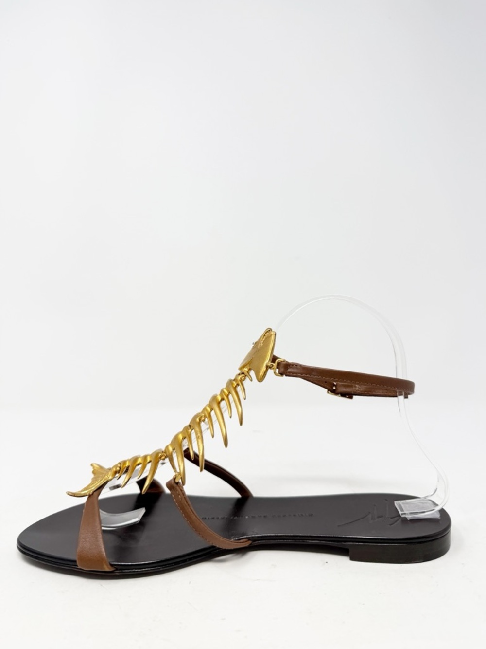 Giuseppe Zanotti Fishbone Flat Sandals Gold Skeleton Womens Size EU 37.5 - Picture 6 of 10